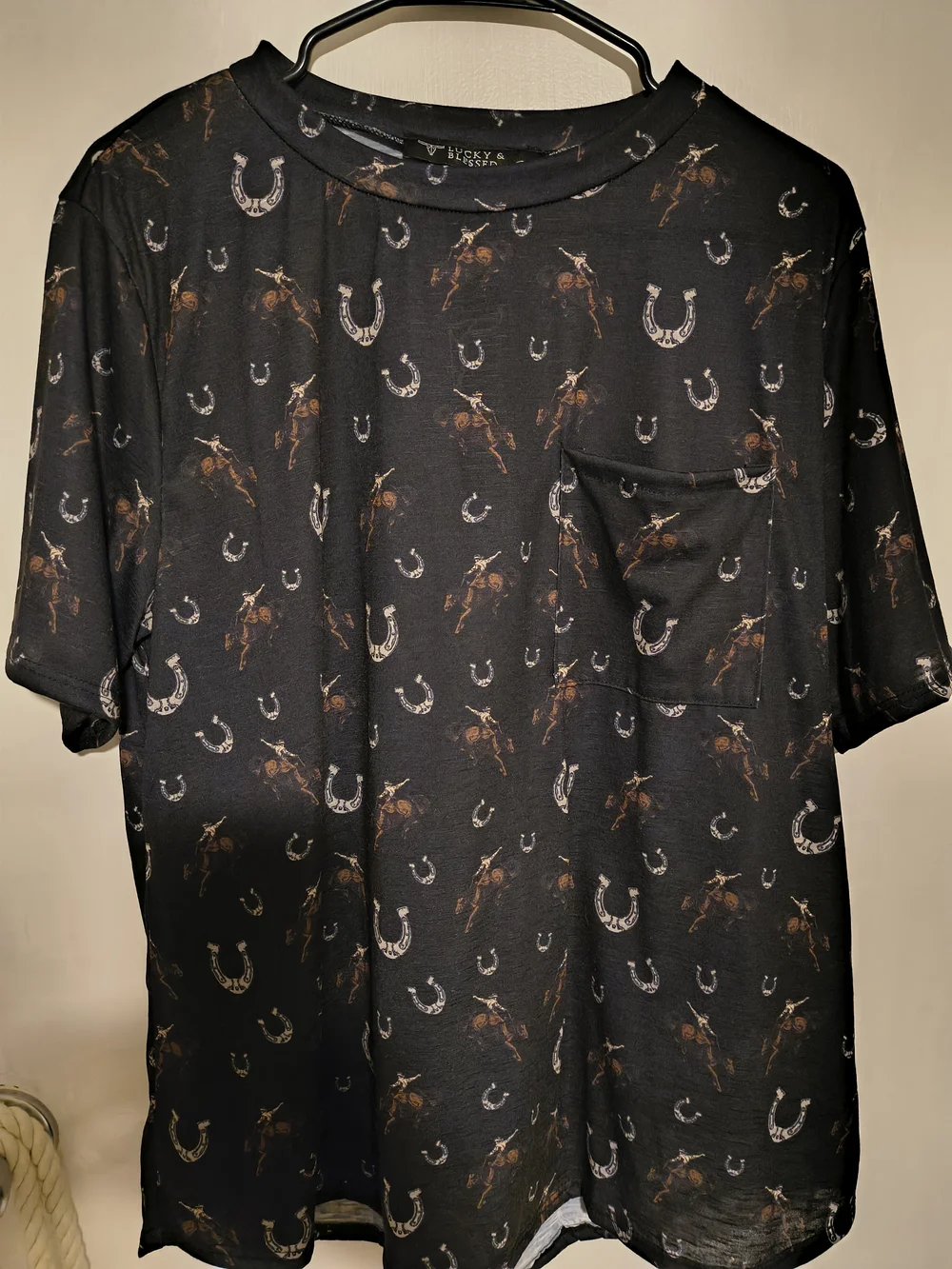 2 Lucky & Blessed Tops Desert Patchwork And Black Short Sleeve Top